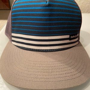 Hurley Trucker Hat White Blue Stripes Gray Mens OS Yupoong Hat Mesh Snapback